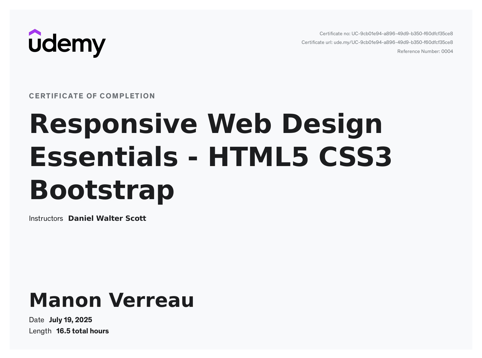 HTML5 CSS3 BOOTSTRAP UDEMY CERTIFICATION